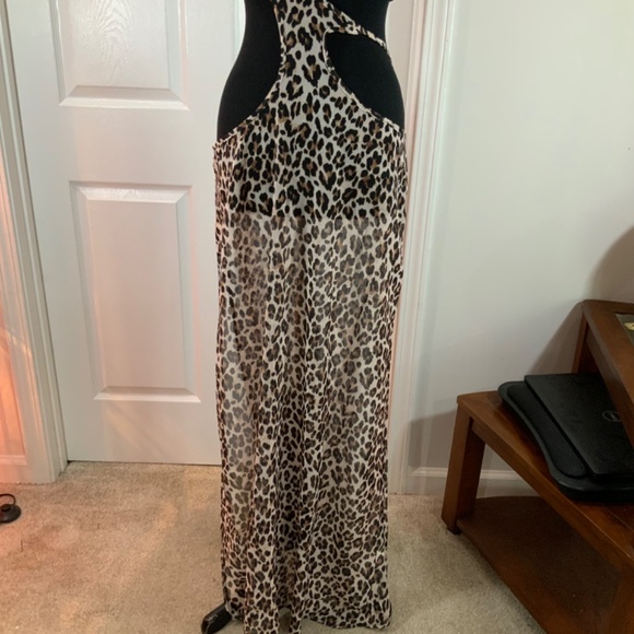 Pretty Little Thing Cut Out Brown Animal Print Maxi Dress Size 12 - Picture 3 of 11